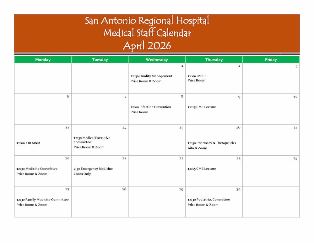 April Meeting Calendar